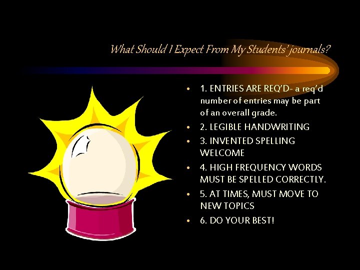 What Should I Expect From My Students’ journals? • 1. ENTRIES ARE REQ’D- a