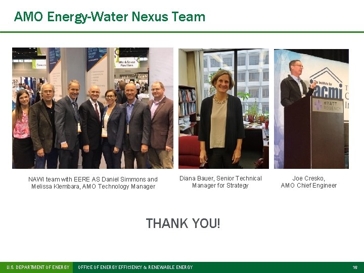 AMO Energy-Water Nexus Team NAWI team with EERE AS Daniel Simmons and Melissa Klembara,