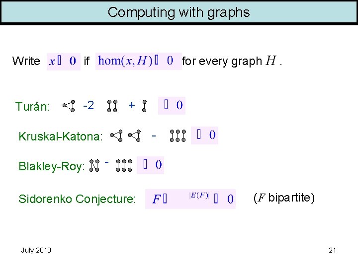 Computing with graphs Write if Turán: -2 for every graph H. + - Kruskal-Katona: