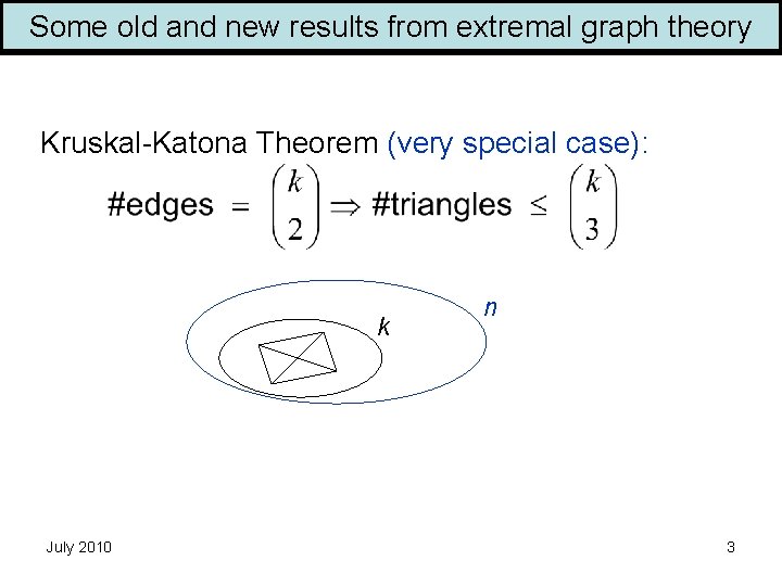 Some old and new results from extremal graph theory Kruskal-Katona Theorem (very special case):