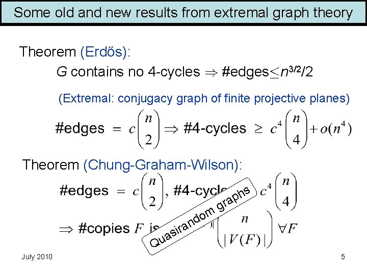 Some old and new results from extremal graph theory Theorem (Erdős): G contains no