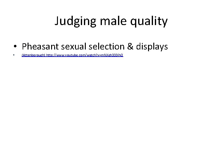 Judging male quality • Pheasant sexual selection & displays • (Attenborough) http: //www. youtube.