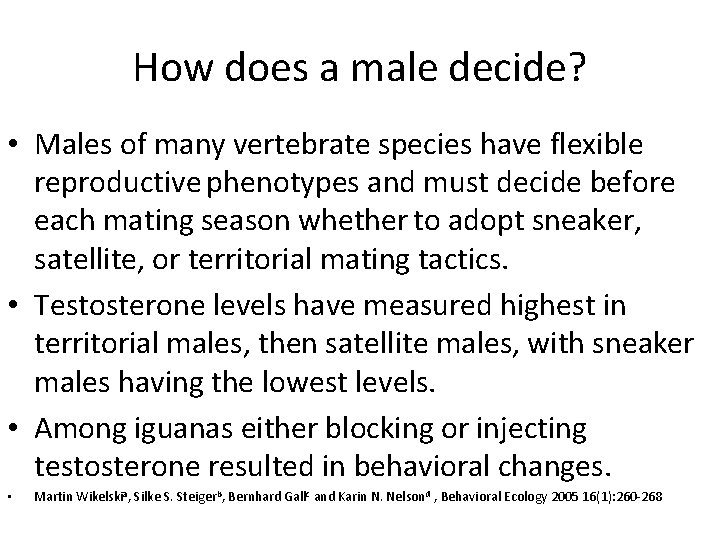 How does a male decide? • Males of many vertebrate species have flexible reproductive