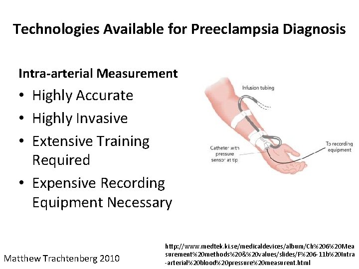 Technologies Available for Preeclampsia Diagnosis Intra-arterial Measurement • Highly Accurate • Highly Invasive •