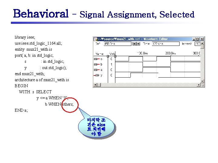 Behavioral - Signal Assignment, Selected library ieee; use ieee. std_logic_1164. all; entity mux 21_with