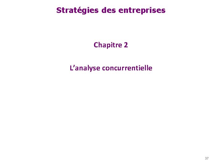 Stratégies des entreprises Chapitre 2 L’analyse concurrentielle 37 