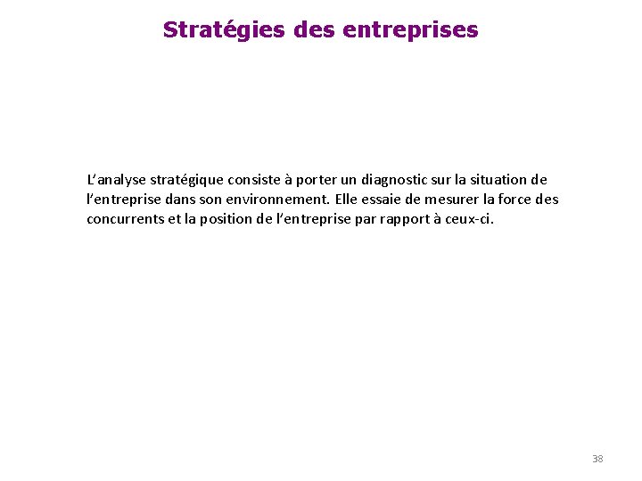 Stratégies des entreprises L’analyse stratégique consiste à porter un diagnostic sur la situation de