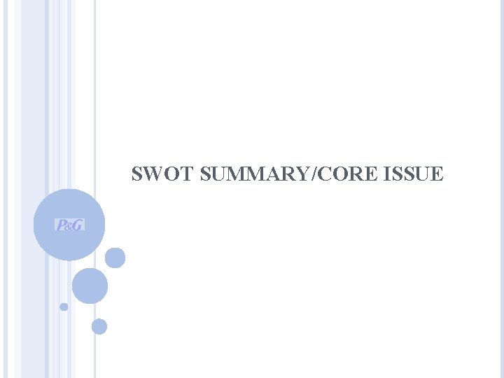 SWOT SUMMARY/CORE ISSUE 