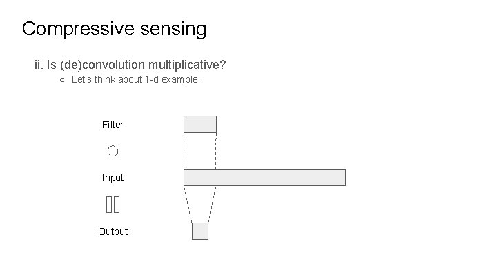 Compressive sensing ii. Is (de)convolution multiplicative? ○ Let’s think about 1 -d example. Filter
