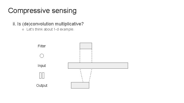 Compressive sensing ii. Is (de)convolution multiplicative? ○ Let’s think about 1 -d example. Filter