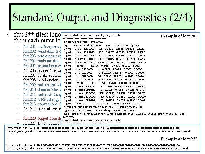 Standard Output and Diagnostics (2/4) current fit of (O-B surface pressure data, O-A; ranges