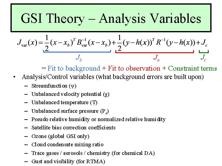 GSI Theory – Analysis Variables Jb Jo Jc = Fit to background + Fit