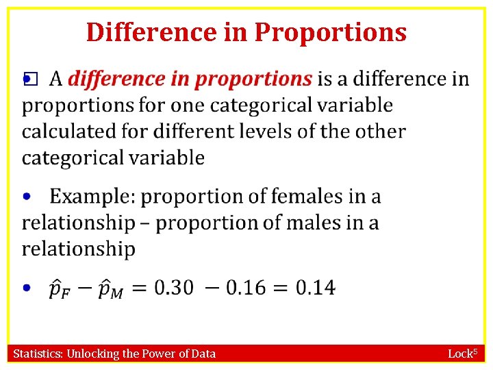 Difference in Proportions � Statistics: Unlocking the Power of Data Lock 5 