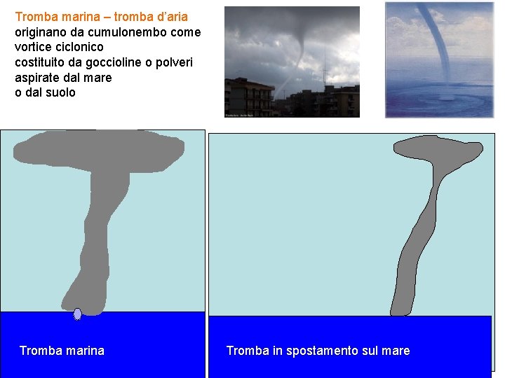 Tromba marina – tromba d’aria originano da cumulonembo come vortice ciclonico costituito da goccioline