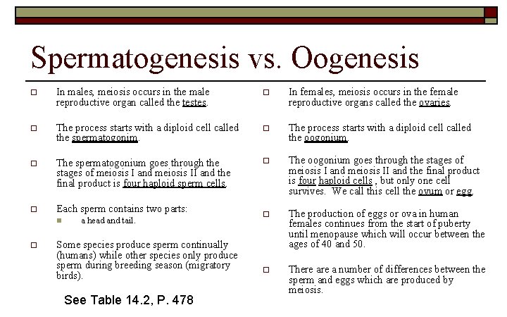 Spermatogenesis vs. Oogenesis o In males, meiosis occurs in the male reproductive organ called