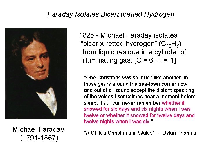 Faraday Isolates Bicarburetted Hydrogen 1825 - Michael Faraday isolates “bicarburetted hydrogen” (C 12 H