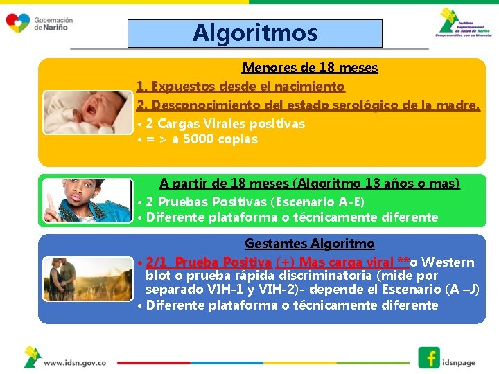 Algoritmos Menores de 18 meses 1. Expuestos desde el nacimiento 2. Desconocimiento del estado