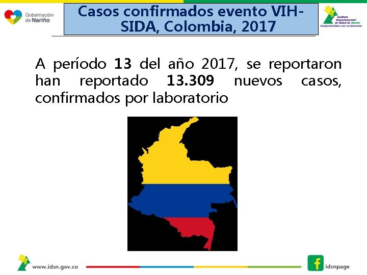 Casos confirmados evento VIHSIDA, Colombia, 2017 A período 13 del año 2017, se reportaron