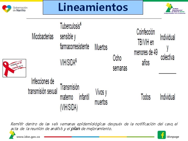 Lineamientos Remitir dentro de las seis semanas epidemiológicas después de la notificación del caso,