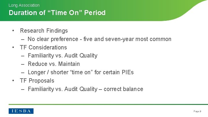 Long Association Duration of “Time On” Period • Research Findings – No clear preference