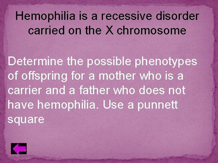 Hemophilia is a recessive disorder carried on the X chromosome Determine the possible phenotypes