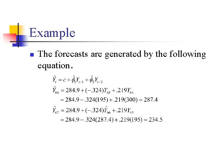 Example n The forecasts are generated by the following equation. 