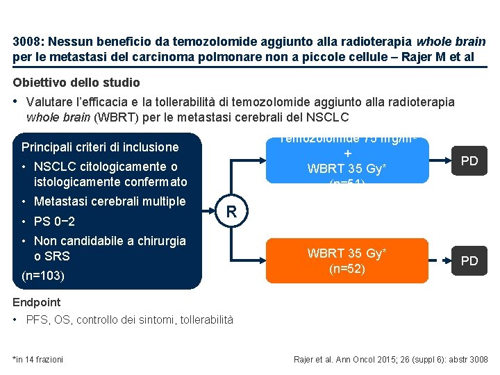 3008: Nessun beneficio da temozolomide aggiunto alla radioterapia whole brain per le metastasi del