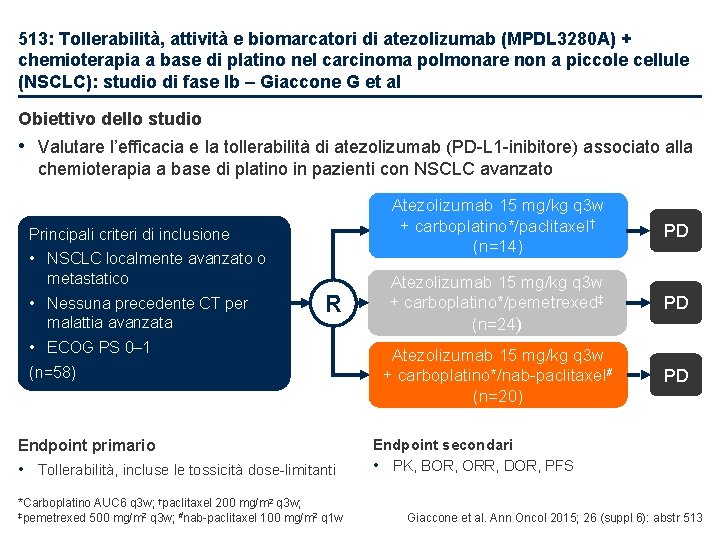 513: Tollerabilità, attività e biomarcatori di atezolizumab (MPDL 3280 A) + chemioterapia a base