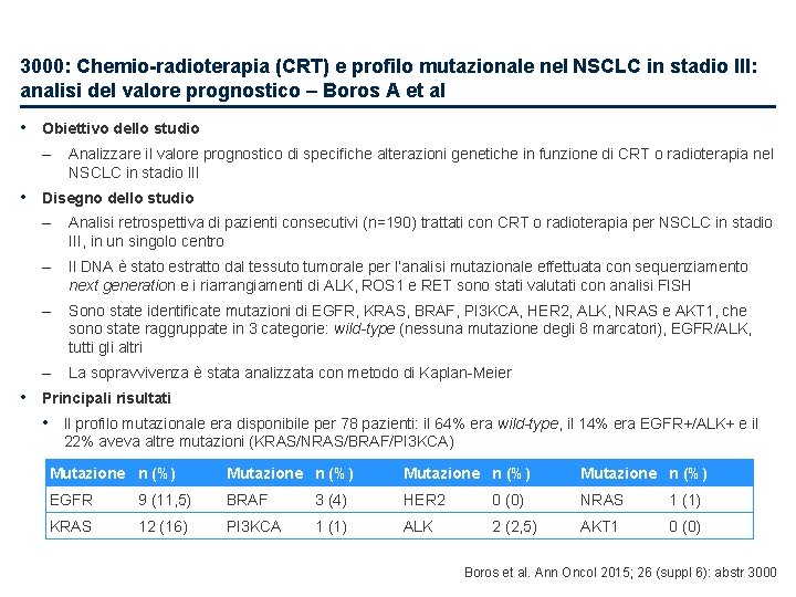 3000: Chemio-radioterapia (CRT) e profilo mutazionale nel NSCLC in stadio III: analisi del valore