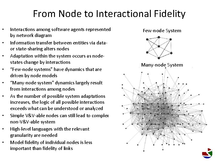 From Node to Interactional Fidelity • • • Interactions among software agents represented by