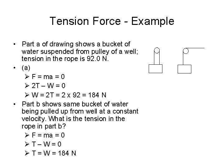 Tension Force - Example • Part a of drawing shows a bucket of water