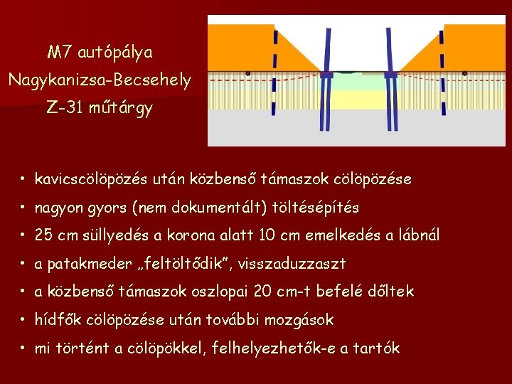 M 7 autópálya Nagykanizsa-Becsehely Z-31 műtárgy • kavicscölöpözés után közbenső támaszok cölöpözése • nagyon