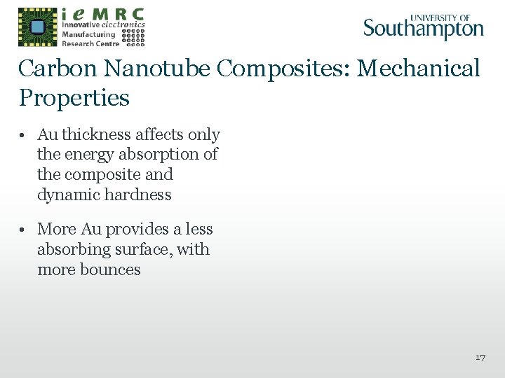 Carbon Nanotube Composites: Mechanical Properties • Au thickness affects only the energy absorption of