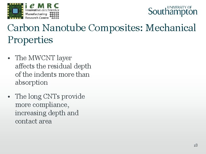 Carbon Nanotube Composites: Mechanical Properties • The MWCNT layer affects the residual depth of