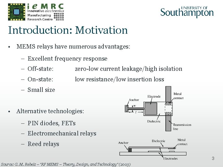 Introduction: Motivation • MEMS relays have numerous advantages: – Excellent frequency response – Off-state: