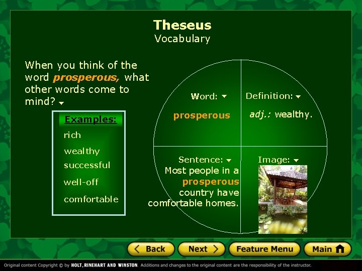 Theseus Vocabulary When you think of the word prosperous, what other words come to