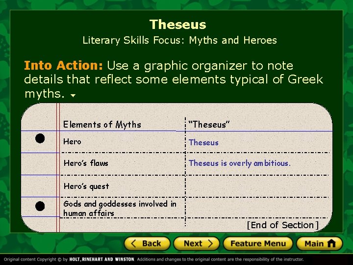 Theseus Literary Skills Focus: Myths and Heroes Into Action: Use a graphic organizer to