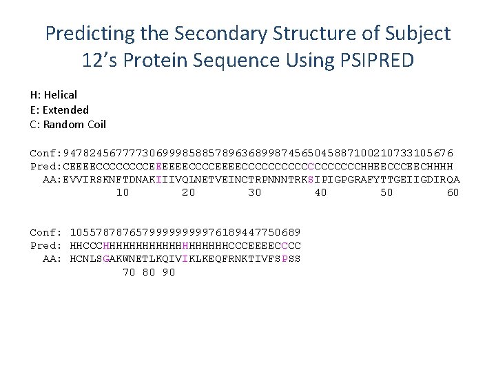 Predicting the Secondary Structure of Subject 12’s Protein Sequence Using PSIPRED H: Helical E: