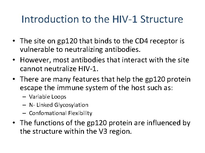 Introduction to the HIV-1 Structure • The site on gp 120 that binds to