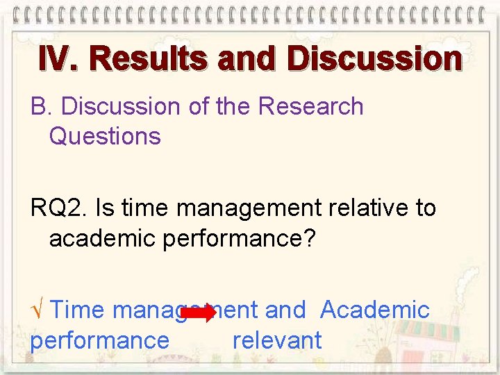 IV. Results and Discussion B. Discussion of the Research Questions RQ 2. Is time
