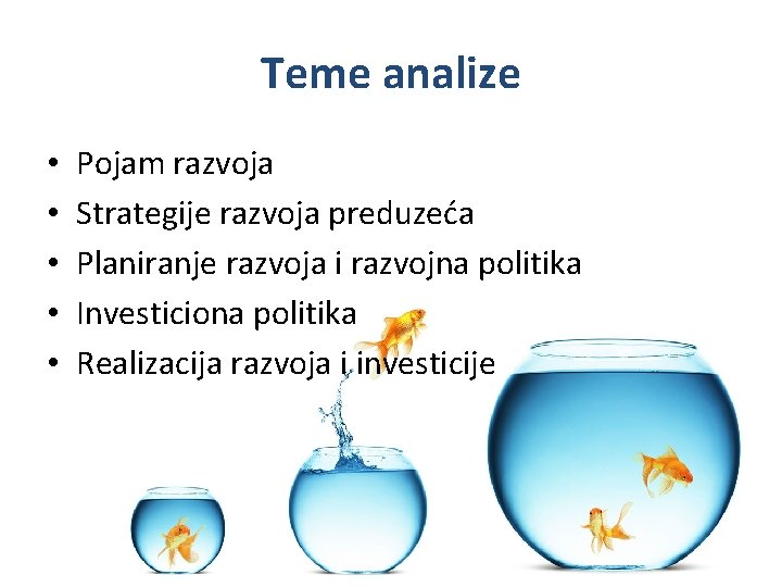 Teme analize • • • Pojam razvoja Strategije razvoja preduzeća Planiranje razvoja i razvojna