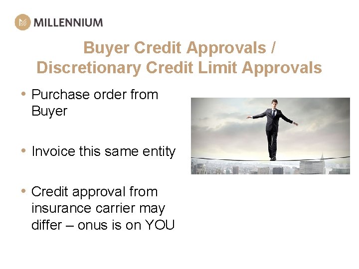 Buyer Credit Approvals / Discretionary Credit Limit Approvals • Purchase order from Buyer •