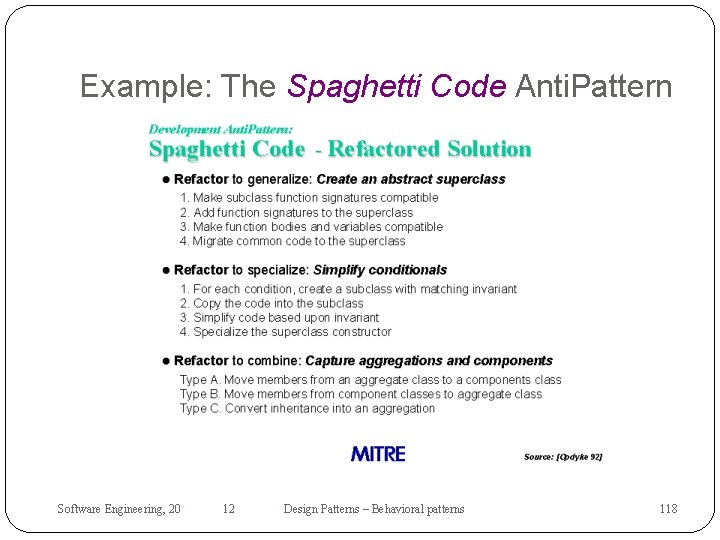 Example: The Spaghetti Code Anti. Pattern Software Engineering, 20 12 Design Patterns – Behavioral