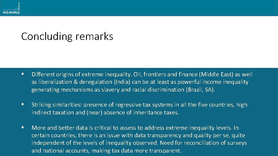 Concluding remarks § Different origins of extreme inequality. Oil, frontiers and finance (Middle East)