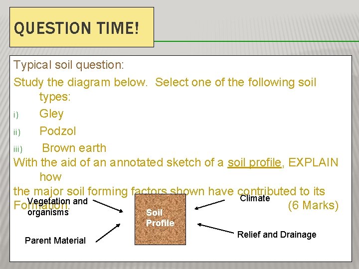 QUESTION TIME! Typical soil question: Study the diagram below. Select one of the following