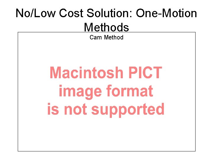 No/Low Cost Solution: One-Motion Methods Cam Method 