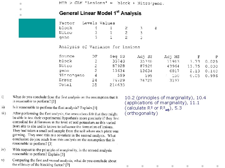 10. 2 (principles of marginality), 10. 4 (applications of marginality), 11. 1 (calculate R