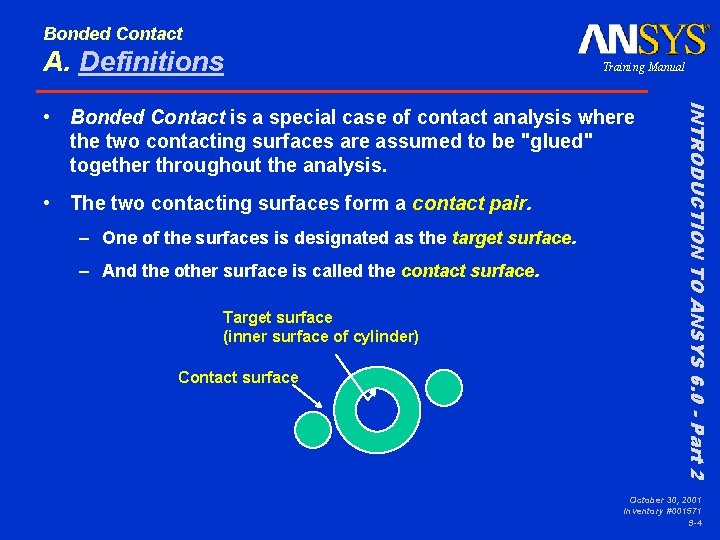 Bonded Contact A. Definitions Training Manual • The two contacting surfaces form a contact