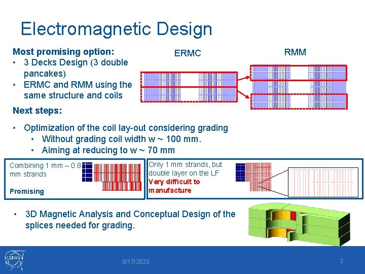 Electromagnetic Design Most promising option: • 3 Decks Design (3 double pancakes) • ERMC