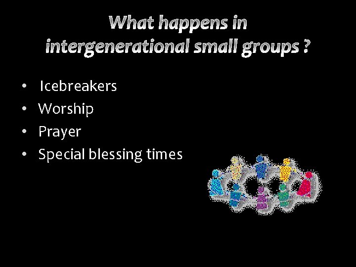 • • Icebreakers Worship Prayer Special blessing times 